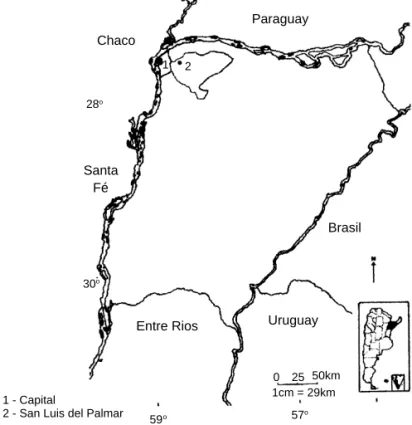 Figura 1 - Localización de los Departamentos Capital y San Luis del Palmar. Provincia de Corrientes