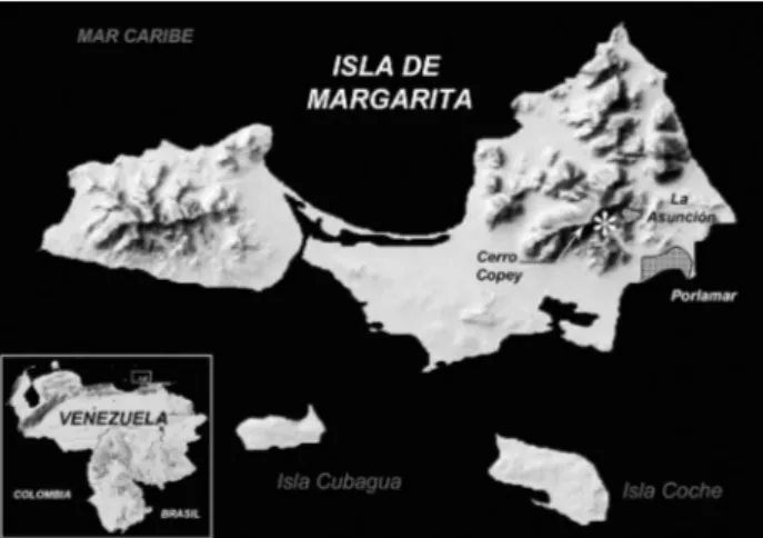 Figure 1 - Geographical location of Margarita Island (State of Nueva  Esparta), northeastern region of Venezuela.