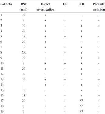 Figure  1  -  Polymerase  chain  reaction  amplification  of  Leishmania  in  biopsy  samples  (lanes  1-16)  obtained  from  patients  with  American  cutaneous leishmaniasis