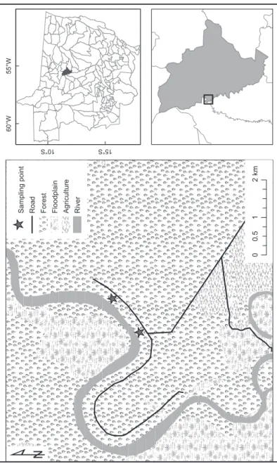 FIGURE 1 - Mosquito sampling sites in the Sinop municipality, State of Mato Grosso,  Brazil.