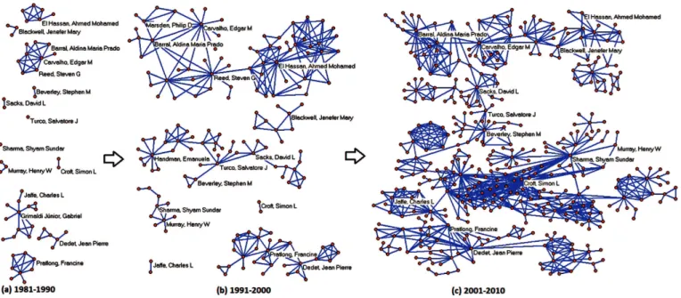 FIGURE 3 - Evolution by decade of the components integrated in the 2001-2010 period in the giant component.