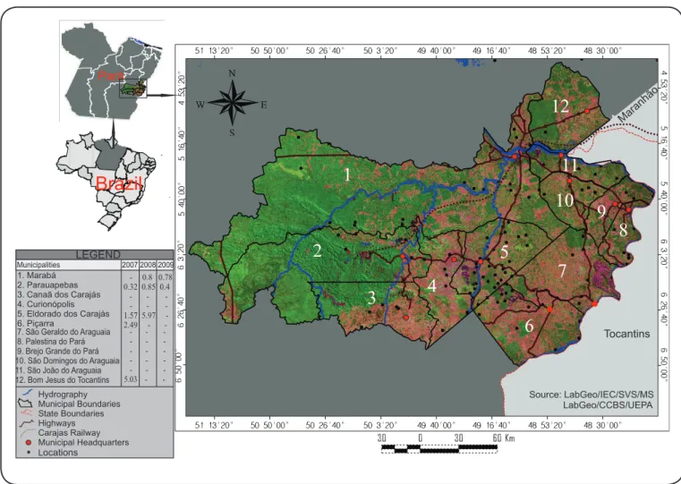 TABLE 1 - Detection rates for the association between leprosy and pregnancy by integration region, State of Pará, Brazil, between 2007 and 2009.