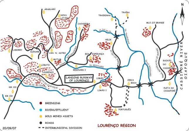 FIGURE 2 - Drawing of the gold mining region of Lourenço in the municipality of  Calçoene, State of Amapá