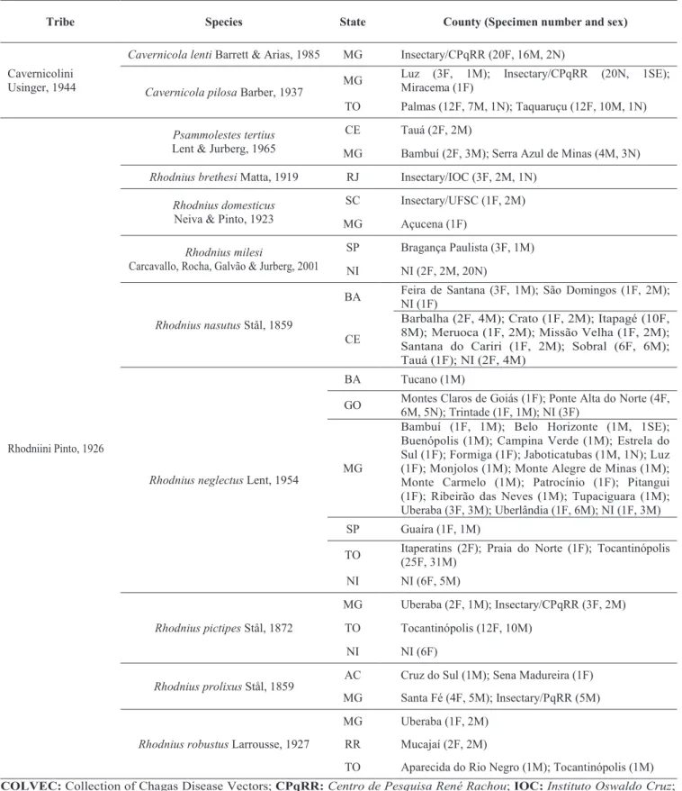 TABLE 3 - List of Brazilian autochthonous Triatominae species (Hemiptera: Reduviidae) in the COLVEC collection