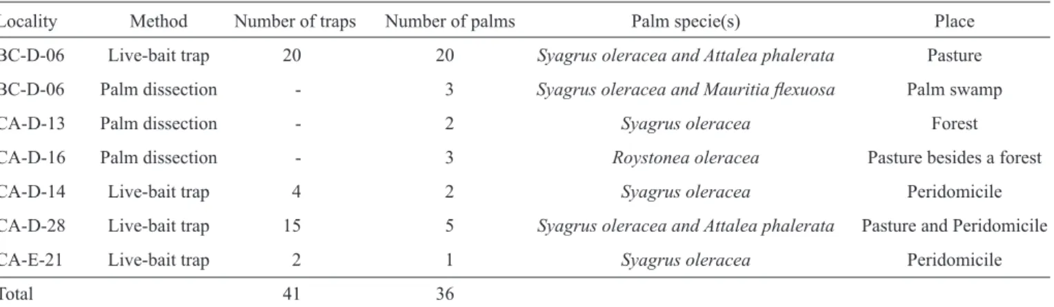 TABLE 1 - Regions in the rural localities of the Caçu municipality, State of Goiás, Brazil, from where the study palms were sampled