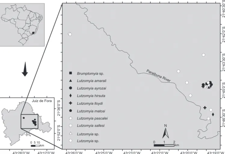FIGURE 1 - Spatial distribution of sandl ies in the municipality of Juiz de Fora, State of Minas Gerais, Brazil