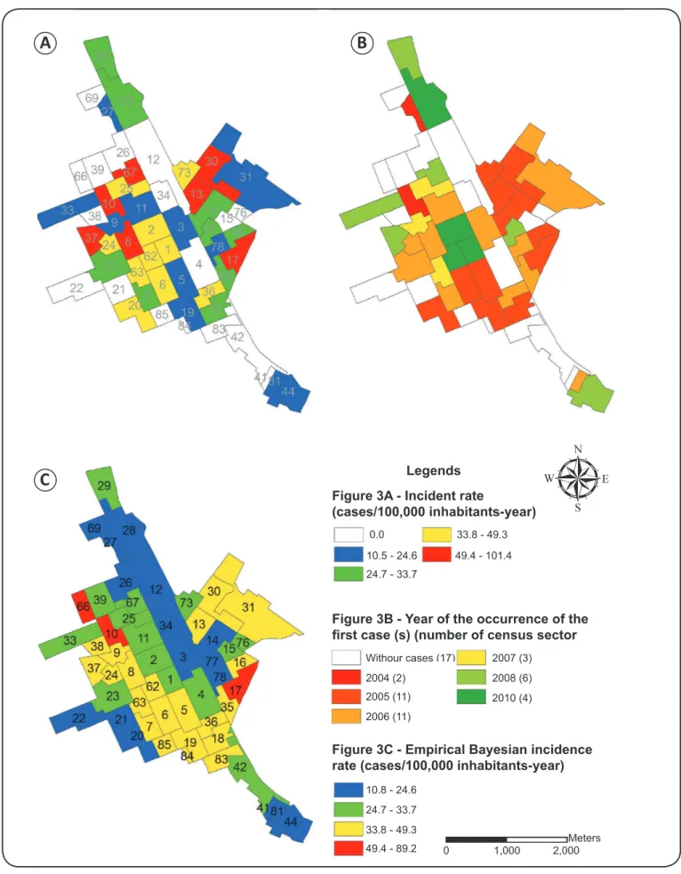 Figure 3B - Year of the occurrence of the ﬁ rst case (s) (number of census sector
