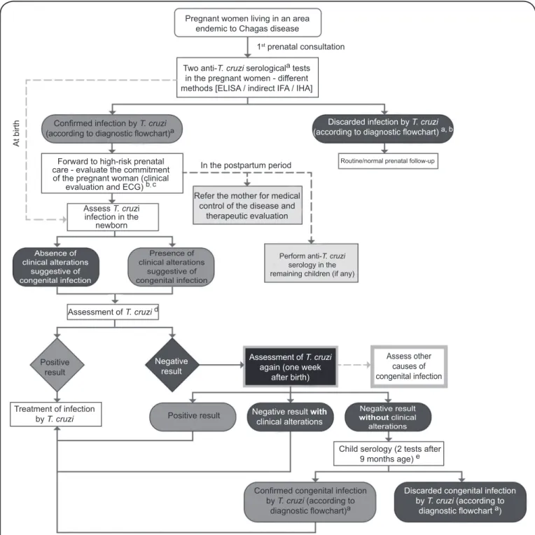FIGURE 1.  Flowchart for investigating and managing T. cruzi infection in both the mother and child.