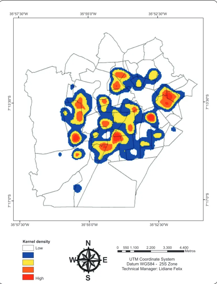 FIGURE 2. Density of scorpion cases assisted and registered at Ceatox-CG, from 2010 to 2012