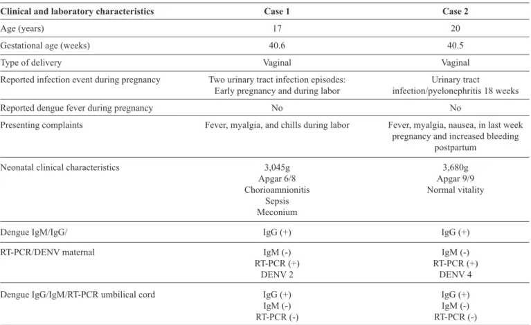TABLE 1 - Clinical and laboratory characteristics of maternal and pregnancy outcomes.