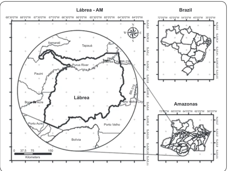 FIGURE 1 - Municipalities of the Lábrea region in State of Amazonas, Brazil.