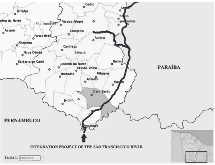 FIGURE 1 - Water transposition project circuit of the São Francisco River, with emphasis on the State of Ceará and the Brejo Santo municipality