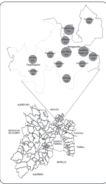 FIGURE 1 - Location of the area of study in the North of Estado de Mexico. 