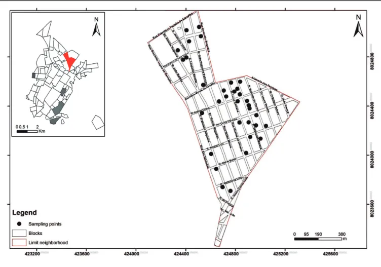 FIGURE 2 - Sector model used in the epidemiological survey. The black points indicate the homes where samples were collected
