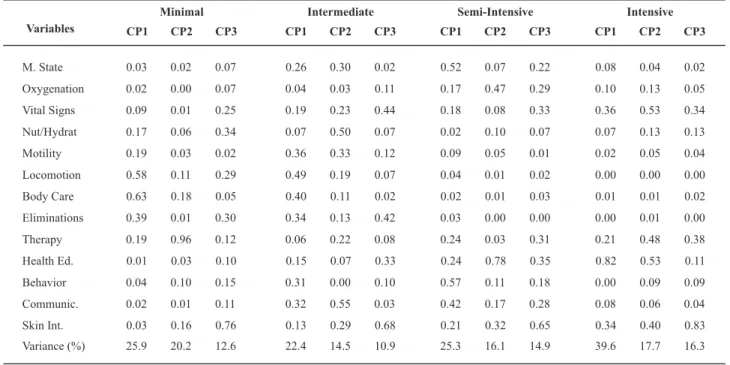 Table 4 –  Factorial weights of the Principal Components Analysis in the different healthcare categories