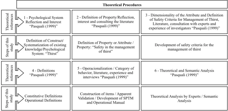 Figure 1 – Graphical representation of activities performed during preparation of the Safety Protocol for Management of Thirst, as  proposed by Pasquali (12)  in the theoretical pole - southern Brazil, 2013.