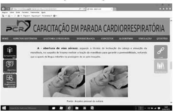 Figure 2 – Screen of the module “Algorithms” of the Virtual Learning Environment for Training in Cardiovascular Arrest – Ribeirão  Preto, SP, Brazil, 2015.