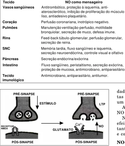 Tabela 2 – Efeitos do NO (nitric oxide) como mensageiro ou toxina no mesmo tecido, conforme concentração tissular relativa.