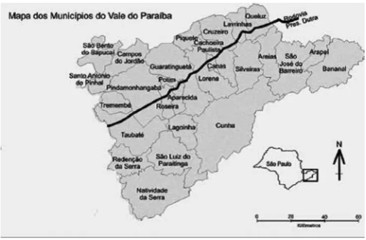 Figure 1 - Map of the municipalities in the Vale do Paraíba,  state of são Paulostate of são Paulo