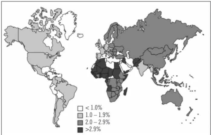 Figure 1 – Estimated prevalence of HCV infection according  to geographic area (adapted from Perz et al