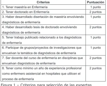 Figura 1 – Criterios para selección de las expertas