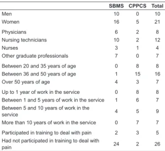 Table 1 - Characterization of the professionals