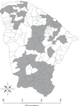 Figure 1 - Map of the state of Ceará, Brazil showing the  cities under study