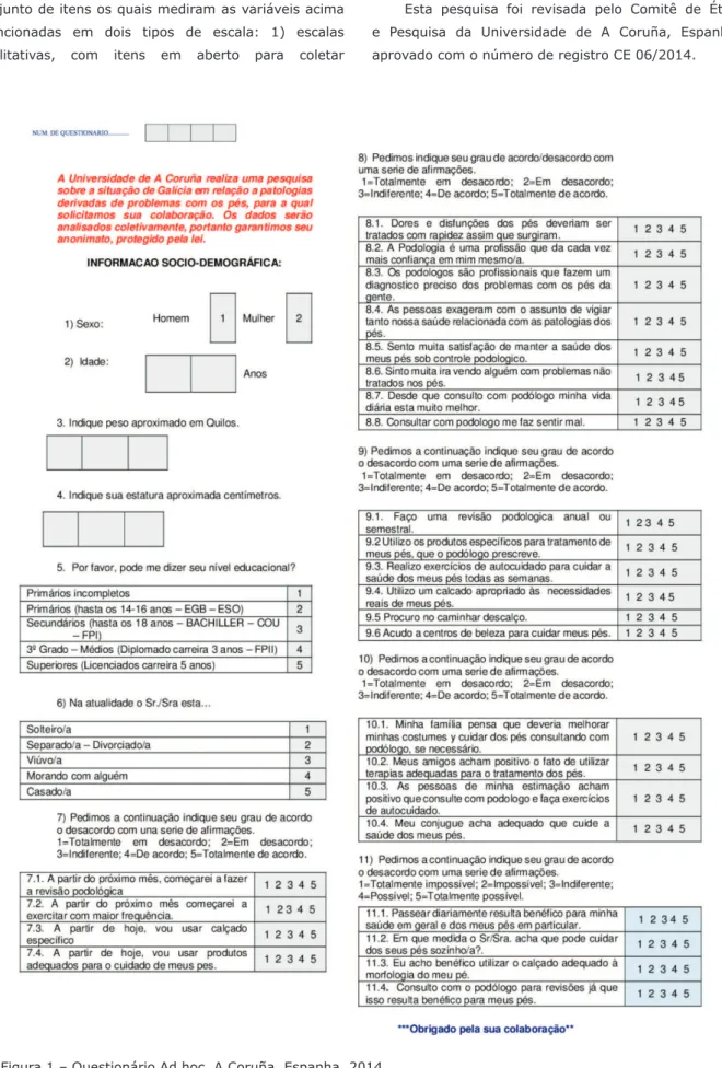 Figura 1 – Questionário Ad hoc. A Coruña, Espanha, 2014