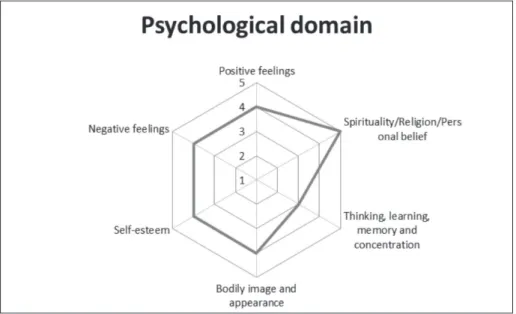 Figure 1 – Median of  participants score in the facets of  the psychological  domain of  WHOQOL-BREF, from August 2010 to August 2011