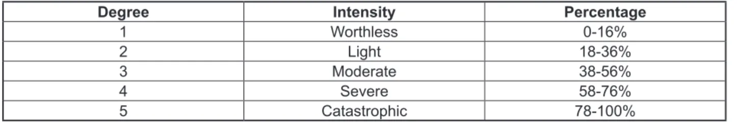 Figure 1 - Classiication of the degree of tinnitus according to Mccombe et al. (1999) 17 .