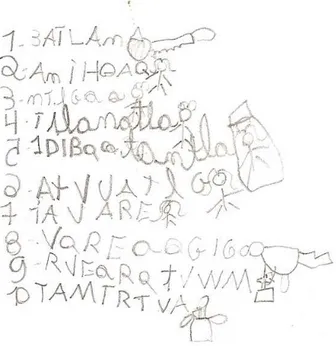 Figure  3  -  Writing  classiied  as  pre-phonetic  development level 1 of a student of 3rd year of  elementary school in a public school