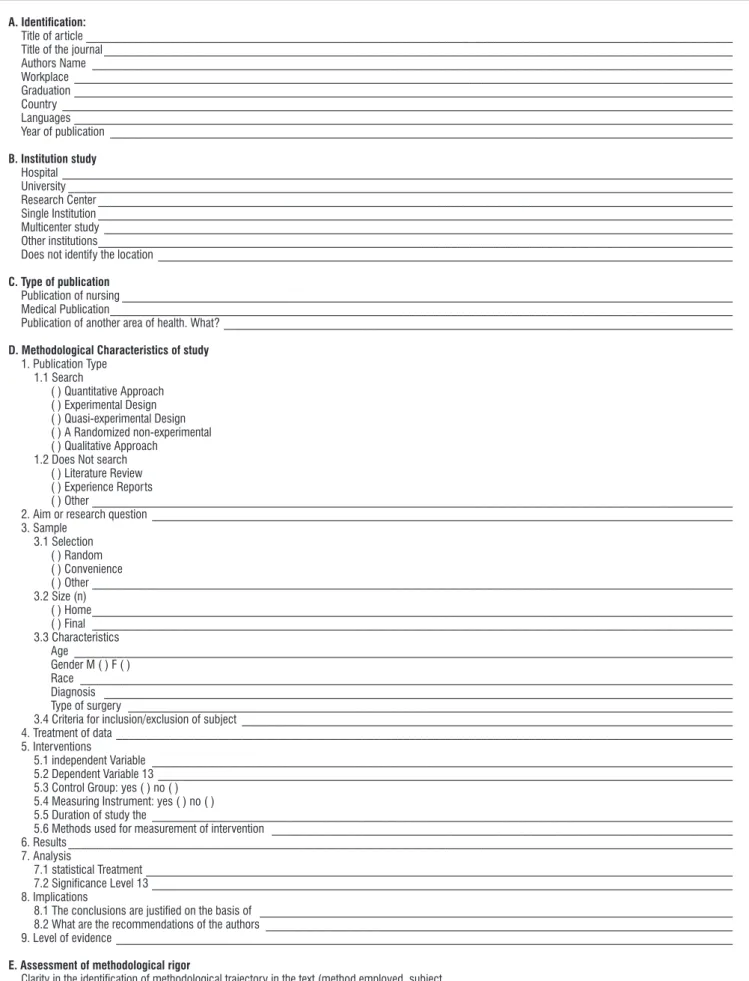 Figure 1. data collection instrument (validated by Ursi, 2005)