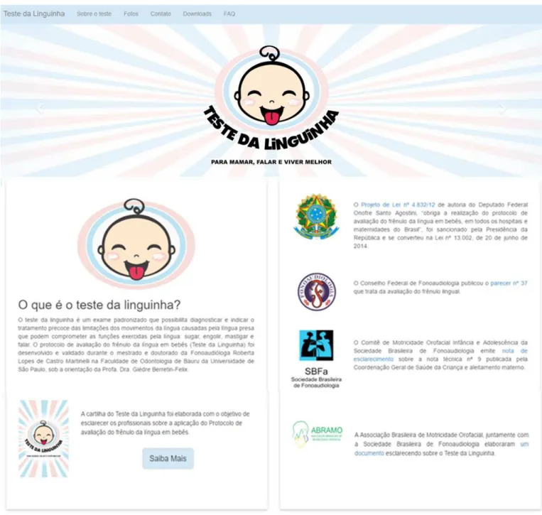 Figure 1.  Homepage of  the “Teste da Linguinha’’ website