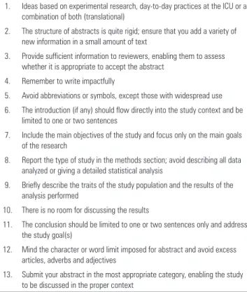 Table 1 - Tips for preparing abstracts for scientific meetings
