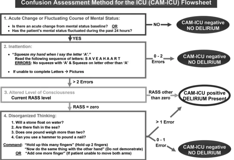 Figure 1 - Method of evaluating mental confusion in the ICU (Confusion Assessment in the ICU - CAM-ICU)
