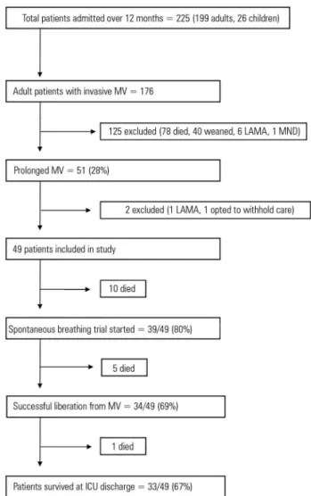 Figure 1 - Study flow chart for patients with prolonged mechanical ventilation. 