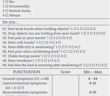Fig. 1 – Questionnaire of quality of life in systemic sclerosis  translated and adapted into brazilian portuguese.