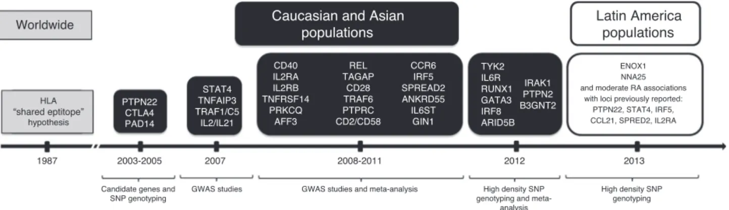 Fig. 2 – Timeline of discovery of several genes associated with RA.