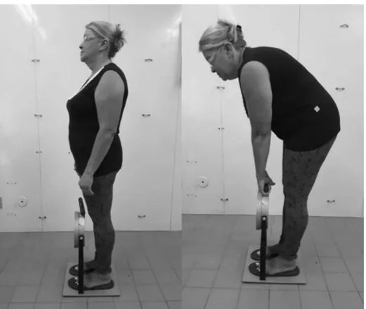 Fig. 1 – Maximal voluntary isometric contraction of the back muscles. Initial (left) and final (right) position of the test.