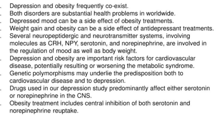 Table - Inter-relationship between depression and obesity.