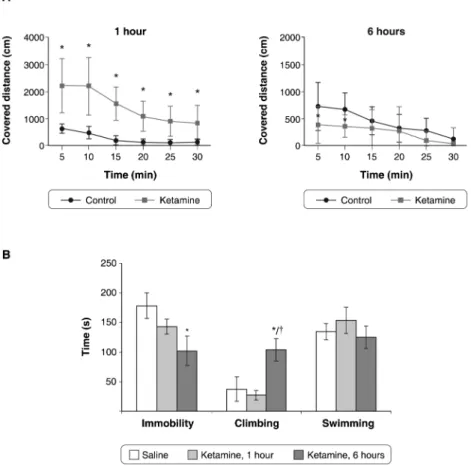 Figure 2 Effects of ketamine administration on the BDNF levels in the prefrontal cortex, hippocampus, striatum, and amygdala 1 and 6 hours after the last injection of ketamine.