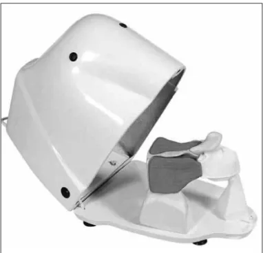 Figure 1 - The videosurgery simulator with the upper side open,  showing the model of the right shoulder structures inside it.