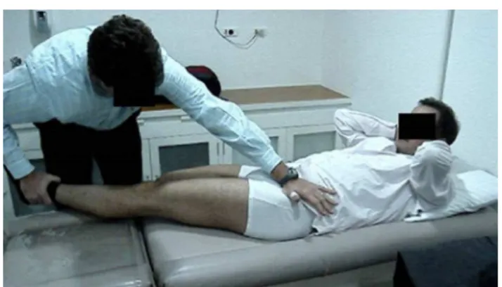 Fig. 3 – Internal rotation of the hip with the hip flexed at 15 ◦ and adducted at 45 ◦ 