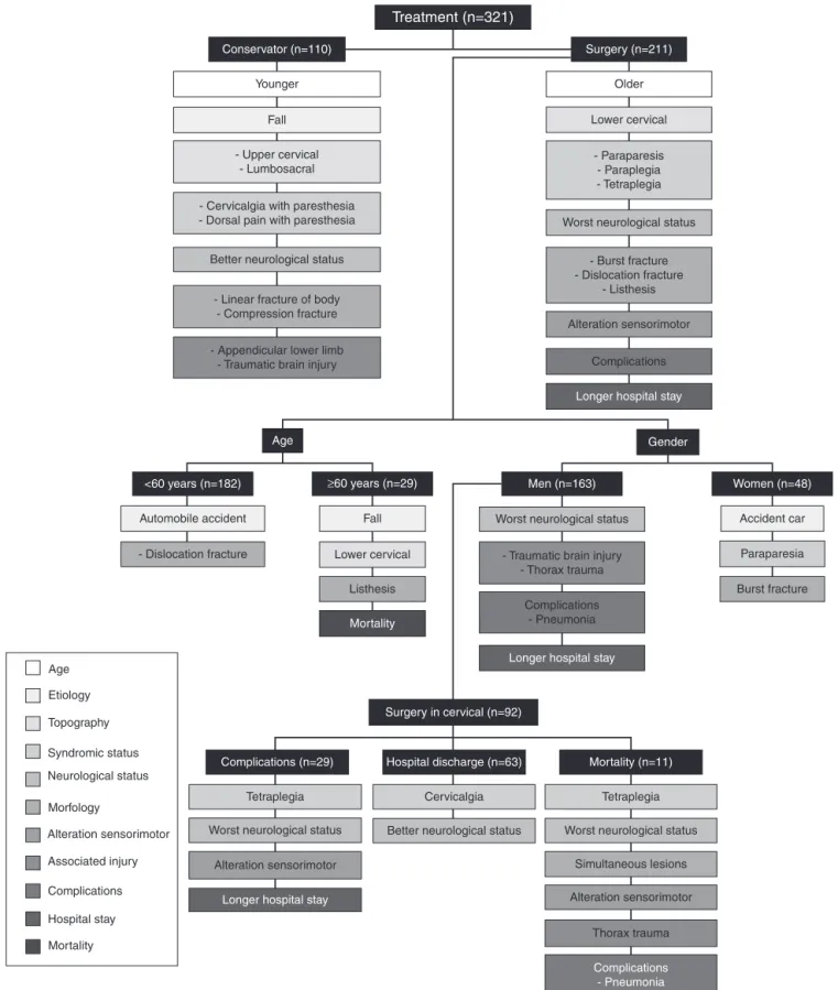 Fig. 1 – Factors most associated with surgery when compared to conservative treatment, age, gender and morbidity/mortality in men undergoing surgical treatment in the cervical spine.