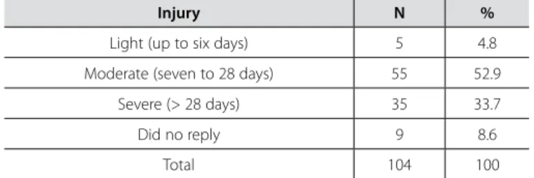 Table 3. Description of the injury according to severity