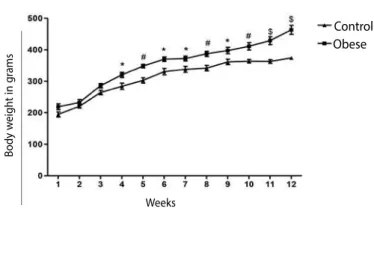 Figure 2. Body weight of the animals during 12 weeks. The data are presented as mean 