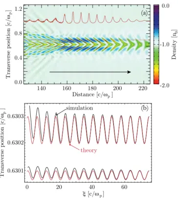 FIG. 1. Simulation results illustrating the plasma response to a long external electric field driver to mimic the presence of a particle bunch