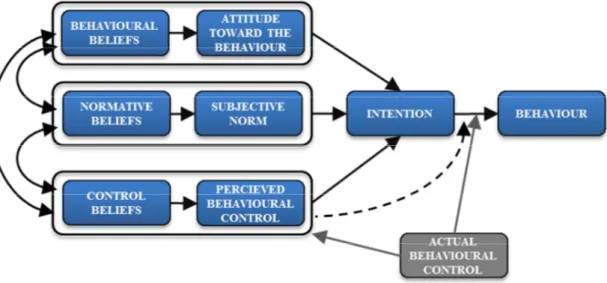 Figure 15 – Ajzen &amp; Fishbein’s Theory of Reasoned Action (TRA) and of Planned Behaviour (TPB)   Source: Ajzen &amp; Fishbein (1980); Ajzen (1991)