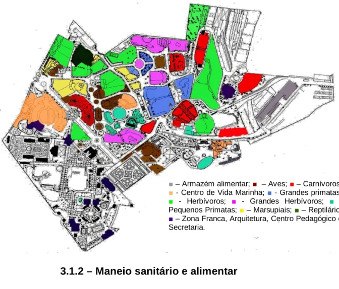 Figura 8 – Zonas em estudo, no Jardim Zoológico de Lisboa. 