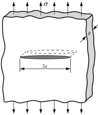 Figura 2.5 – Placa infinita submetida à tensão de tração com trinca através da espessura  (ANDERSON, 2005)